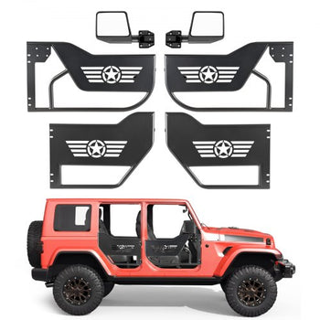 Jeep Tube Doors, 4-Door, Compatible with 2018-2026 Jeep Wrangler JL JLU & Gladiator JT 4XE, Steel Off Road Front & Rear Tubular Half Doors with DOT Certified Side View Mirrors