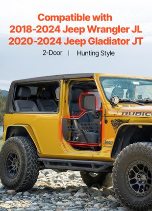 Jeep Tube Doors, 2-Door, Hunting Style Jeep Tubular Door with Heavy-Duty Hinges & OE Latch, Jeep Doors with Rear View Mirrors, Fit for 2018-2024 Jeep Wrangler JL & 2020-2024 Jeep Gladiator JT