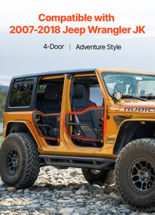 Jeep Tube Doors, 4-Door, Adventure Style Jeep Tubular Door with Heavy-Duty Hinges & OE Latch, Jeep Doors with Rubber Pads & Toughened Steel Tube, Fit for 2007-2018 Jeep Wrangler JK