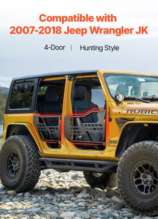 Jeep Tube Doors, 4-Door, Hunting Style Jeep Tubular Door with Heavy-Duty Hinges & OE Latch, Jeep Doors with Rubber Pads & Toughened Steel Tube, Fit for 2007-2018 Jeep Wrangler JK