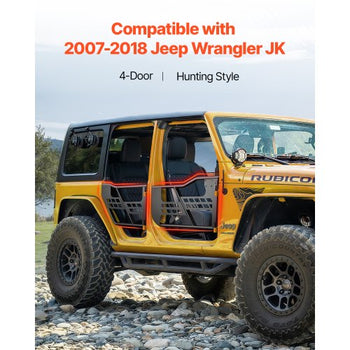 Jeep Tube Doors, 4-Door, Hunting Style Jeep Tubular Door with Heavy-Duty Hinges & OE Latch, Jeep Doors with Rubber Pads & Toughened Steel Tube, Fit for 2007-2018 Jeep Wrangler JK