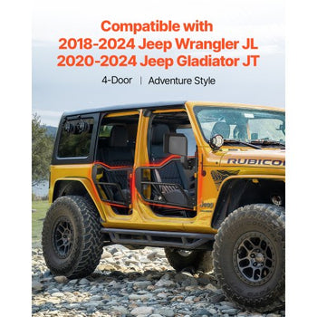 Jeep Tube Doors, 4-Door, Adventure Style Jeep Tubular Door with DOT Certified Rear View Mirrors, Jeep Doors with Rear Mirrors for 2018-2024 Jeep Wrangler JL & 2020-2024 Jeep Gladiator JT