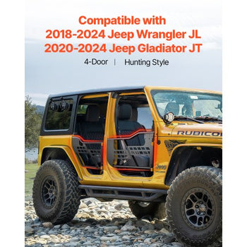 Jeep Tube Doors, 4-Door, Hunting Style Jeep Tubular Door with Heavy-Duty Hinges & OE Latch, Jeep Doors with Rubber Pads, Fit for 2018-2024 Jeep Wrangler JL & 2020-2024 Jeep Gladiator JT