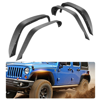 Fender Flare, Front & Rear Fender Flares Compatible with 2007-2018 Jeeps JK/JKU 2/4 Doors, Fine-Textured Black Paintable Off-Road Steel Liner Set, Fenders for Jeep JK, Rust-Resistant Coating