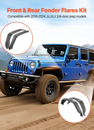 Fender Flare, Front & Rear Jeep Fender Flares Compatible with 2018-2024 Jeeps JL/JLU 2/4 Doors, Off-Road Steel Liner Set with LED Lighting, Fine-Textured Black Paintable  Fenders for Jeep JL