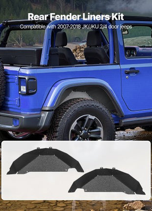 Inner Fender Liner, Rear Fender Liner Compatible with 2007-2018 Jeeps JK/JKU 2/4 Doors, Steel Mud Guards Bolt-on Style Fenders Flare, Wheel Well Cover Fenders Flare Liners, Scratch-Resistant