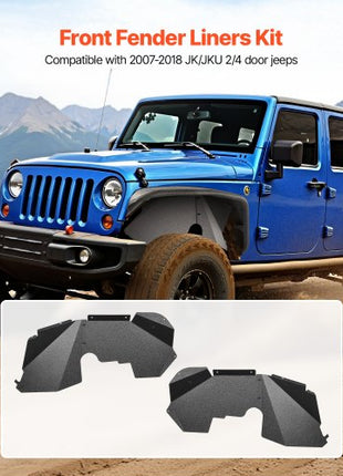 Inner Fender Liner, Front Fender Liner Compatible with 2007-2018 Jeeps JK/JKU 2/4 Doors, Steel Mud Guards Bolt-on Style Fenders Flare, Wheel Well Cover Fenders Flare Liners, Scratch-Resistant