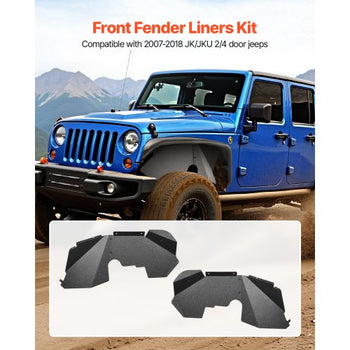 Inner Fender Liner, Front Fender Liner Compatible with 2007-2018 Jeeps JK/JKU 2/4 Doors, Steel Mud Guards Bolt-on Style Fenders Flare, Wheel Well Cover Fenders Flare Liners, Scratch-Resistant