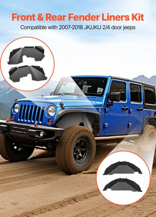 Inner Fender Liner, Front & Rear Fender Liner Compatible with 2007-2018 Jeeps JK/JKU 2/4 Doors, Steel Mud Guards Bolt-on Style Fenders Flare, Wheel Well Cover Fenders Flare Liners, Black
