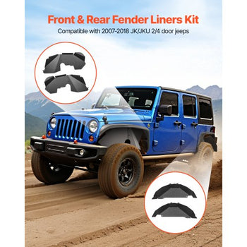 Inner Fender Liner, Front & Rear Fender Liner Compatible with 2007-2018 Jeeps JK/JKU 2/4 Doors, Steel Mud Guards Bolt-on Style Fenders Flare, Wheel Well Cover Fenders Flare Liners, Black
