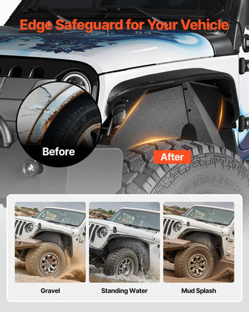 Inner Fender Liner, Front & Rear Fender Liner Compatible with 2007-2018 Jeeps JK/JKU 2/4 Doors, Steel Mud Guards Bolt-on Style Fenders Flare, Wheel Well Cover Fenders Flare Liners, Black