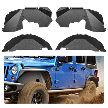 Inner Fender Liner, Front & Rear Fender Liner Compatible with 2007-2018 Jeeps JK/JKU 2/4 Doors, Steel Mud Guards Bolt-on Style Fenders Flare, Wheel Well Cover Fenders Flare Liners, Black
