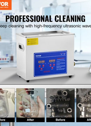 Sonic Cleaner with Digital Timer & Heater, Professional Ultra Sonic Jewelry Cleaner, Stainless Steel Heated Cleaning Machine for Glasses Watch Rings Small Parts Circuit Board (6L)