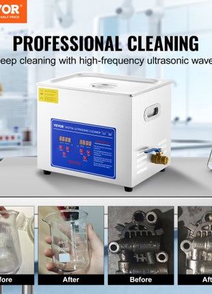 Professional Ultrasonic Cleaner, 9.5 L Ultrasonic Jewelry Cleaner with Digital Timer & Heater, Stainless Steel Industrial Sonic Cleaner 40kHz for Glasses, Watches, Rings, Small Parts
