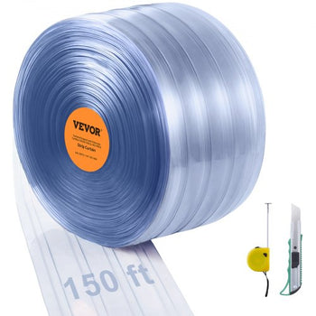 Strip Curtain, 150' Length, 8" Width, 0.08" Thickness, Clear Ribbed Plastic Door Strips, PVC Curtain Strip Door Bulk Roll for Warehouses, Factories, Supermarkets, Shopping Malls, Halls, Garages