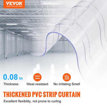 Strip Curtain, 164' Length, 8" Width, 0.08" Thickness, Clear Ribbed Plastic Door Strips, PVC Curtain Strip Door Bulk Roll for Warehouses, Factories, Supermarkets, Shopping Malls, Halls, Garages
