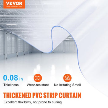 Strip Curtain, 164' Length x 8" Width x 0.08" Thickness, Clear PVC Smooth Curtain Strip Door Bulk Roll, Plastic Door Strips for Doorways of Supermarket, Garage, Warehouse, Barn, Pet Animal House