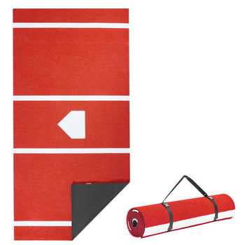 Baseball Hitting Mat, 10x3.8 ft Batting Cage Mat, Batters Box Turf Mats, Softball Batting Practice Equipment with Home Plate and Anti Fade Turf, Portable Training Aid for Indoor Outdoor, Red
