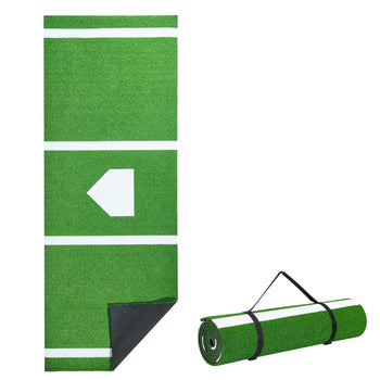 10x3.8 ft Baseball Softball Hitting Batting Mat, Indoor/Outdoor Anti-Slip Anti-Fade Softball Mat, Lined & Foam Backing Training Aid with Tightening Rope, Portable Practice Mats, Green