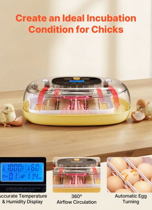 24 Egg Incubator, Automatic Egg Turner with LED Candler, Temperature & Humidity Control, 360° View Clear Window, Auto Water Refill, Poultry Eggs Incubators for Hatching Chicks Ducks Goose Quail