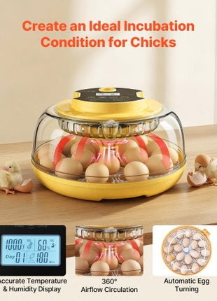 18 Egg Incubator, Automatic Egg Turner with LED Candler, Temperature & Humidity Control, 360° View Clear Window, Auto Water Refill, Poultry Eggs Incubators for Hatching Chicks Ducks Goose Quail