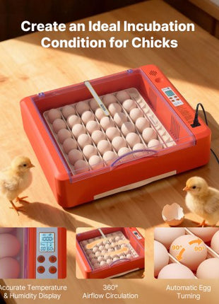 36 Egg Incubator, Automatic Egg Turner with LED Candler & Water Tray, Temperature & Humidity Control, 360° View Clear Window, Poultry Eggs Incubators for Hatching Chicks Ducks Goose Quails
