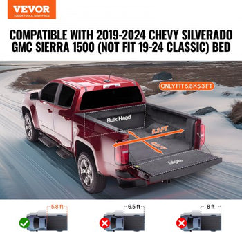 Truck Bed Cover, Roll Up Truck Bed Tonneau Cover, Compatible with 2019-2024 Chevy Silverado GMC Sierra 1500 (NOT FIT 19-24 Classic) Bed, for 5.8 x 5.3 ft Bed, Soft PVC, Roll Up Tonneau Cover