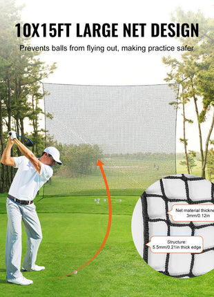 Golf Net, 10x15ft Golf Practice Net, Indoor Hitting Net for Golf, Baseball, Hockey, Soccer, Heavy Duty Nylon DIY Ball Net, Sports Netting Barrier for Backyard Driving Training Swing (Net Only)