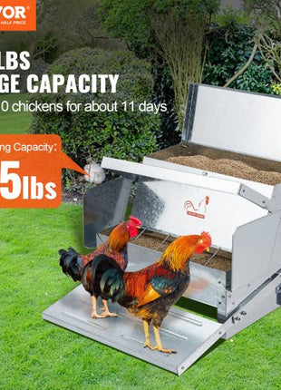 Automatic Chicken Feeder, 25 lbs Capacity Feeds 10 Chickens up to 11 Days, Galvanized Steel Poultry Feeder