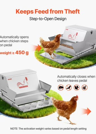 Automatic Chicken Feeder, 25 lbs Capacity, Rainproof Treadle Poultry Feeder with Lockable Lid, No Waste, Galvanized Steel Construction, Outdoor Use, for Chicken, Bantams, Poultry, Pheasants