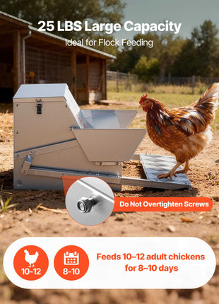Automatic Chicken Feeder, 25 lbs Capacity, Rainproof Treadle Poultry Feeder with Lockable Lid, No Waste, Galvanized Steel Construction, Outdoor Use, for Chicken, Bantams, Poultry, Pheasants