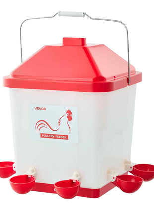 5 Gallon Automatic Chicken Waterer, 6 Water Ports, Automatic-Fill Water Cup, Automatic Gravity Waterer with Handle & Sealed Rubber Ring, Waterproof PP Material, No Waste Design, for Chicken