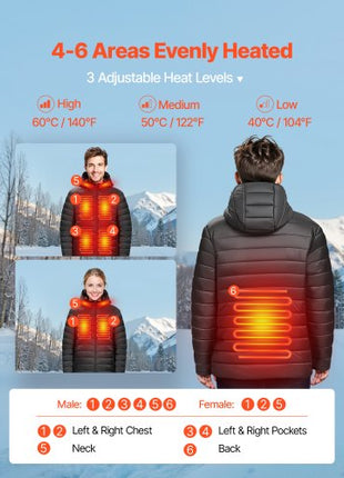 Heated Jacket for Men with 7.4V Battery, Soft Shell Electric Heating Coat, Windproof Lightweight Outerwear with 6 Heating Zones & 3 Heat Settings for Hiking, Outdoor Work, Black, L Size
