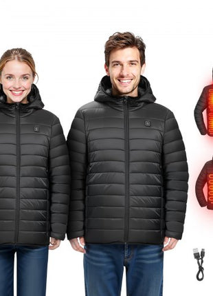 Heated Jacket for Women with 7.4V Battery, Soft Shell Electric Heating Coat, Windproof Lightweight Outerwear with 4 Heating Zones & 3 Heat Settings, for Hiking, Outdoor Work, Black, L Size