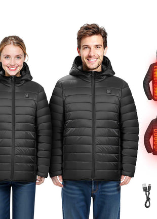 Heated Jacket for Women with 7.4V Battery, Soft Shell Electric Heating Coat, Windproof Lightweight Outerwear with 4 Heating Zones & 3 Heat Settings, for Hiking, Outdoor Work, Black, L Size
