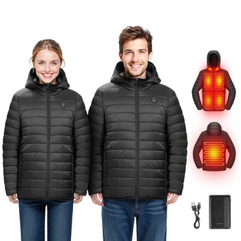 Heated Jacket for Women with 7.4V Battery, Soft Shell Electric Heating Coat, Windproof Lightweight Outerwear with 4 Heating Zones & 3 Heat Settings, for Hiking, Outdoor Work, Black, L Size
