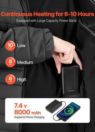 Heated Jacket for Women with 7.4V Battery, Soft Shell Electric Heating Coat, Windproof Lightweight Outerwear with 4 Heating Zones & 3 Heat Settings, for Hiking, Outdoor Work, Black, M Size