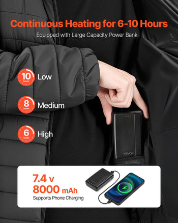Heated Jacket for Men with 7.4V Battery, Soft Shell Electric Heating Coat, Windproof Lightweight Outerwear with 6 Heating Zones & 3 Heat Settings for Hiking, Outdoor Work, Black, XL Size