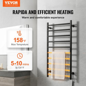 10 Bars Towel Warmer Rack, 120V Wall Mounted Heated Towel Rack for Bathroom, IPX5 Waterpoof Towel Heater Rack with Timer & LED Display Screen, 5 Levels Adjustable Temperature Towel Heater, Black