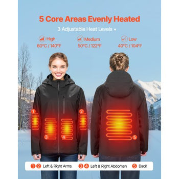 Heated Jacket for Men with 7.4V Battery, Soft Shell Electric Heating Coat, Windproof Waterproof Lightweight Outerwear with 5 Heating Zones & 3 Heat Settings, Machine Washable, L Size