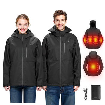 Heated Jacket for Men with 7.4V Battery, Soft Shell Electric Heating Coat, Windproof Waterproof Lightweight Outerwear with 5 Heating Zones & 3 Heat Settings, Machine Washable, M Size