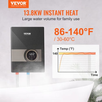Instant Water Heater, 13.8kw Electric Tankless Water Boiler, Digital Temperature Display & Easy Installation & 24-Hour Water Supply, For Kitchen Bathroom Shower Mall Salon Shampoo ETL Listed