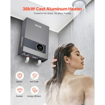 Tankless Electric Water Heater, 36kW Instant Hot Water Heater Under Sink, On Demand for Bathroom, Kitchen, Office with LCD Touch Screen, Child Security Lock ,Space-Saving, 240V
