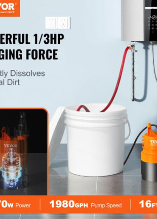 Tankless Water Heater Flushing Kit, Includes Efficient Pump & 3.7 Gallon Pail & 2 Hoses, Wrench and Adapter for Quick Install,  Easy to Start Water Heater Flush Descale Kit Anti-corrosion