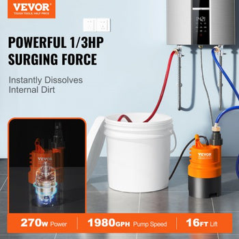 Tankless Water Heater Flushing Kit, Includes Efficient Pump & 3.7 Gallon Pail & 2 Hoses, Wrench and Adapter for Quick Install,  Easy to Start Water Heater Flush Descale Kit Anti-corrosion