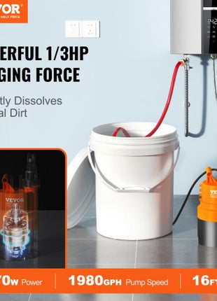Tankless Water Heater Flushing Kit, Includes Efficient Pump & 5 Gallon Pail & 2 Hoses & Descaling Powder, Wrench and Adapter for Quick Install Easy to Start, Water Heater Flush Kit