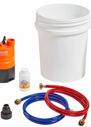 Tankless Water Heater Flushing Kit, Includes Efficient Pump & 5 Gallon Pail & 2 Hoses & Descaling Powder, Wrench and Adapter for Quick Install Easy to Start, Water Heater Flush Kit