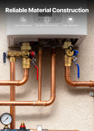 Water Heater Kit, 3/4 Inch Tankless Water Heater Service Valve Kit with 2PCS 3/4″ NPT to 3/4″ NPT Isolation Valves, Pressure Relief Valve, Lead-Free Brass, Fits Most Tankless Waters Heaters