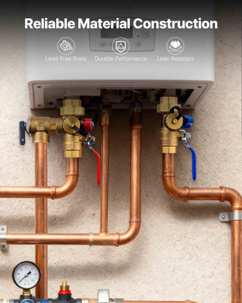 Water Heater Kit, 3/4 Inch Tankless Water Heater Service Valve Kit with 2PCS 3/4″ NPT to 3/4″ NPT Isolation Valves, Pressure Relief Valve, Lead-Free Brass, Fits Most Tankless Waters Heaters