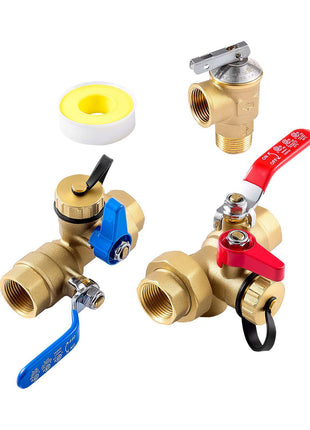 Water Heater Kit, 3/4 Inch Tankless Water Heater Service Valve Kit with 2PCS 3/4″ NPT to 3/4″ NPT Isolation Valves, Pressure Relief Valve, Lead-Free Brass, Fits Most Tankless Waters Heaters
